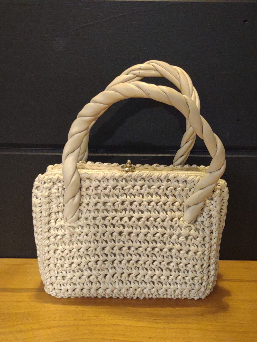 Vintage Rosenfeld‎ Braided Cream Woven Rattan Small Handbag